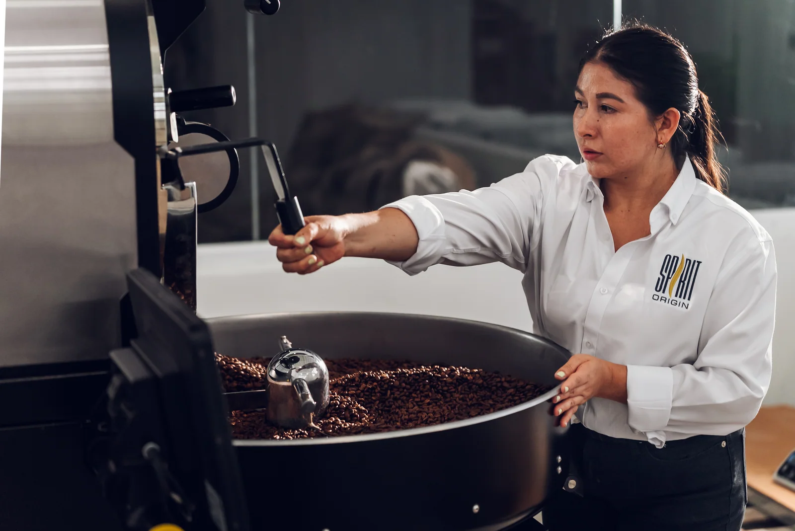 Roasting coffee at the Spirit Origin roastery